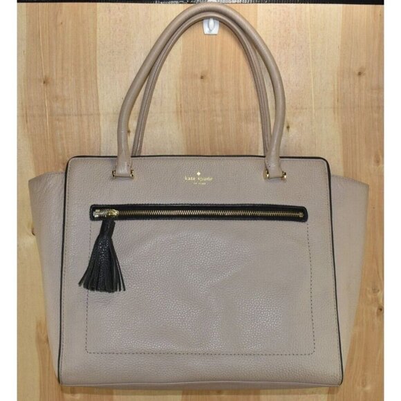 Kate Spade Womens Allyn Chester Street Satchel Leather Handbag Beige/Black Purse - Picture 2 of 16